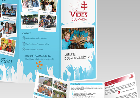 Trojstranová brožúrka pre slovenskú pobočku medzinárodnej misijnej organizácie VIDES.